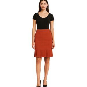 Rust Orange High-Waisted Skirt with Knife Pleat Hem Detail